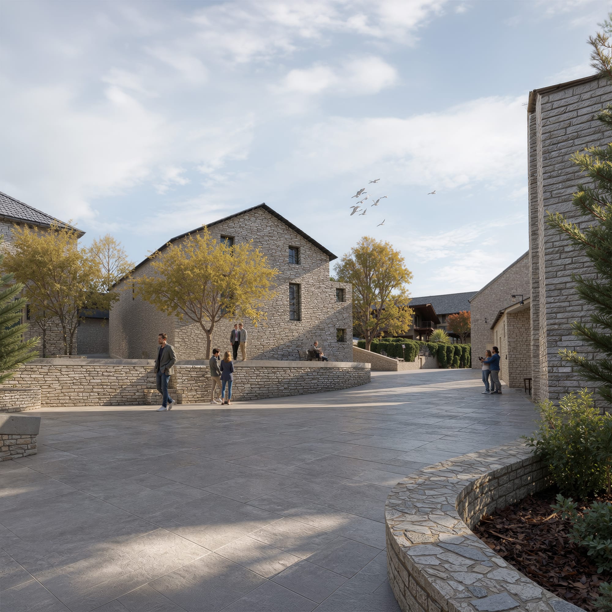 Perspective de l'aménagement des espaces publics du village, vue haute